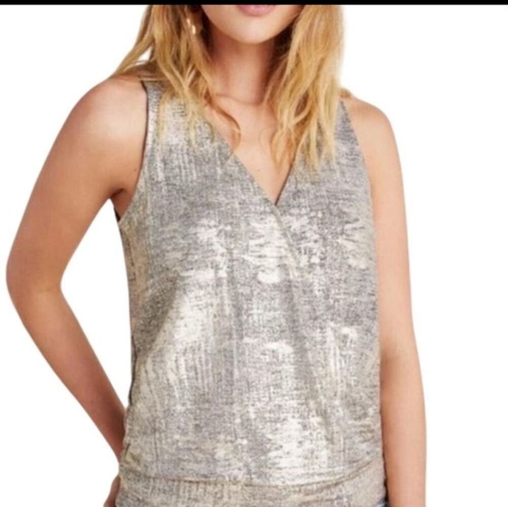 By Anthropologie Metallic Shimmer Sleeveless Wrap Tank Top Womens Size S Gold